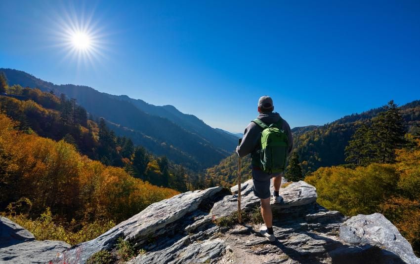 Man Relaxing On Autumn Hiking Trip Smoky Mountains National Park Featured 9580F5E5