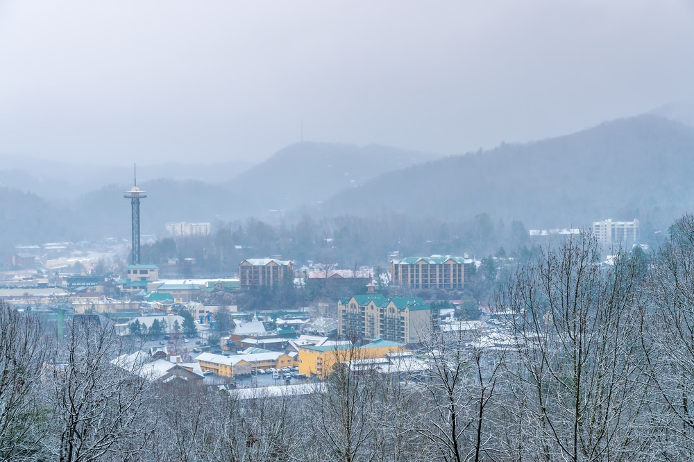 Aerial View Gatlinburg Winter