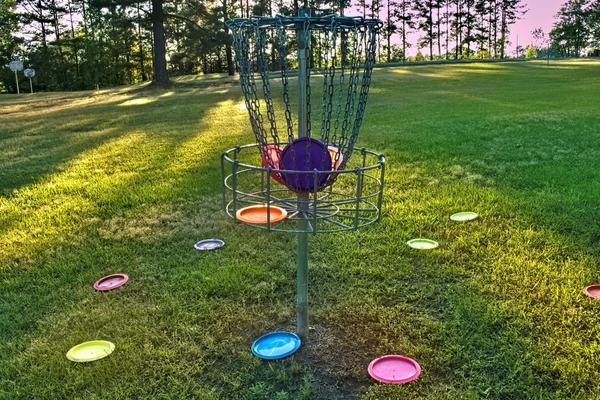 Disc Golf Basket With Discs Inside And Outside